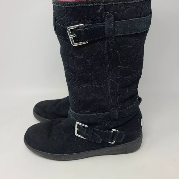 Coach Thelma Black Signature Embossed Suede Boots size 8 in good condition sexy - Picture 1 of 16